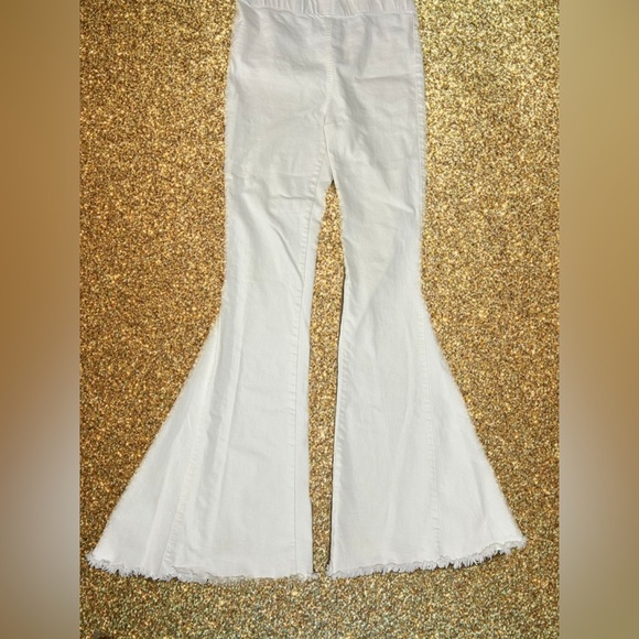Newbury Kustom Jeans Womens White Medium Denim Flare Bell Bottom Frayed (0267) - Picture 1 of 15